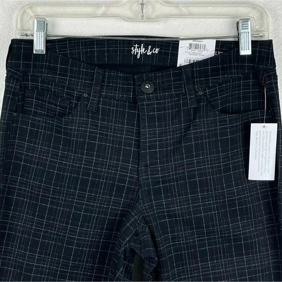 Style & Co. Pants Women's Sz 4P Skinny Curvy Fit Mid Rise Overcast Plaid Black - Picture 4 of 9